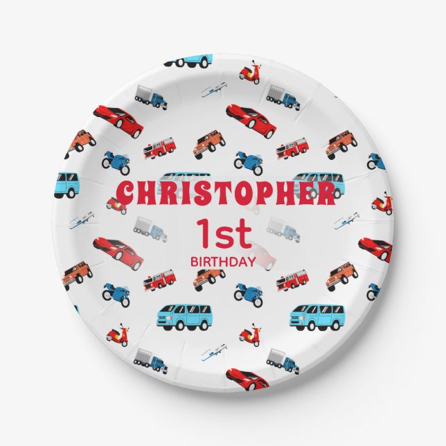 Pratos de papel de aniversário de veículos da cida (Frente)