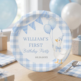 Pratos de papel de aniversário do menino azul xadr