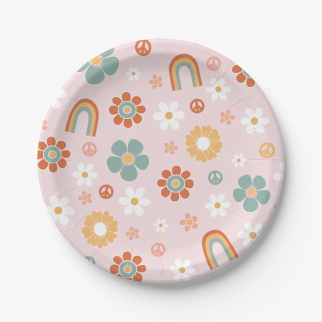 Pratos de papel de aniversário Hippie Arco-íris Gr (Frente)