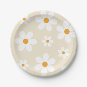 Pratos de papel de aniversário Retro Groovy Daisy 