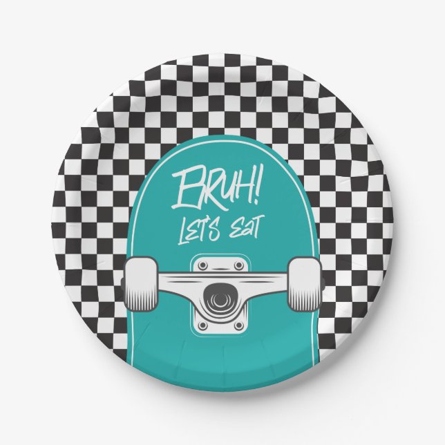 Pratos de papel de aniversário Skateboard Bruh! (Frente)