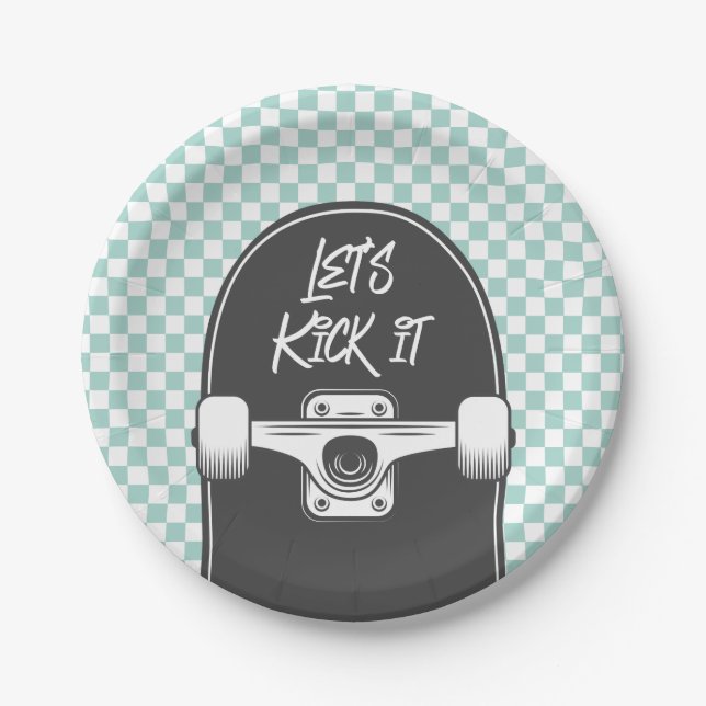 Pratos de papel de aniversário Skateboard Let's Ki (Frente)