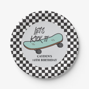 Pratos de papel de aniversário Skateboard Let's Ki