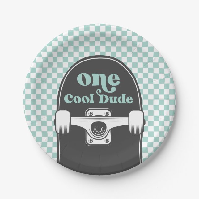 Pratos de papel de aniversário Skateboard One Cool (Frente)
