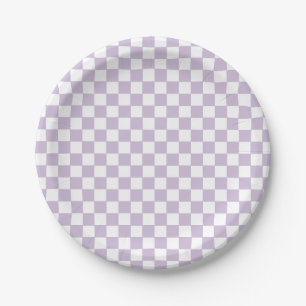 pratos de papel de aniversário xadrez retrô roxo