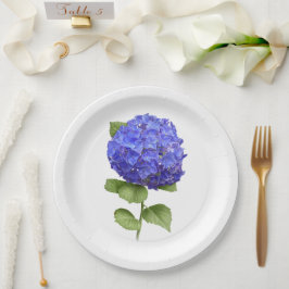 Pratos de Papel de Arte Botânica de Hortênsias Azu