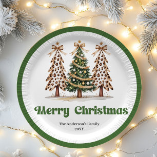 Pratos de Papel de Árvore de Natal Leopardo Ousado