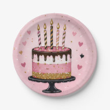 Pratos de Papel de Bolo de Aniversário Rosa