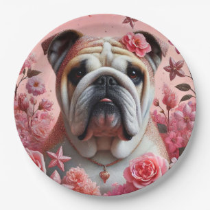 Pratos de papel de buldogue rosa fofos!