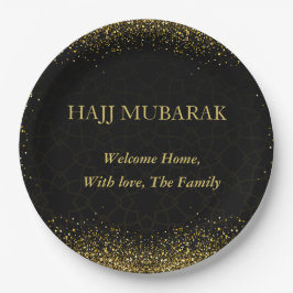 Pratos de Papel de Caligrafia Ouro Luxo Hajj Mubar