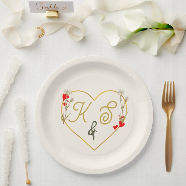 Pratos de Papel de Casamento Botânico Dourado Mini (Casamento)