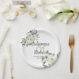 Pratos de papel de casamento floral em aquarela ma
