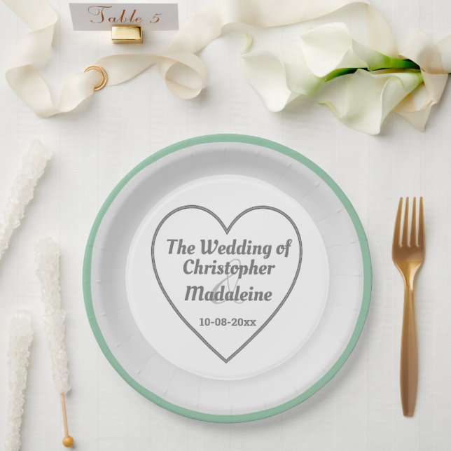 Pratos de papel de casamento simples prata cinza e (Casamento)