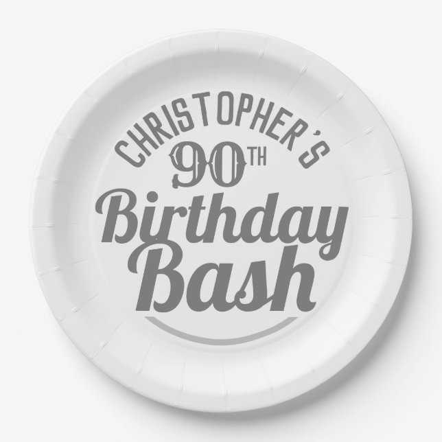 Pratos de Papel de Celebração de Aniversário de 90 (Frente)