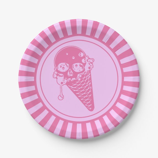 Pratos de papel de cone de sorvete maligno rosa (Frente)