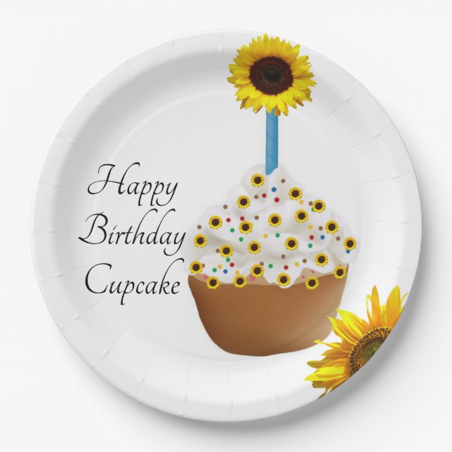 Pratos de Papel de Cupcake de Aniversário de Giras (Frente)
