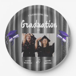 Pratos de papel de dupla formatura roxo elegante c