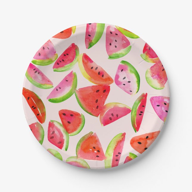 Pratos de Papel de Fatia de Melancia de Verão (Frente)
