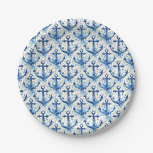 Pratos de papel de festa com design de âncora náut