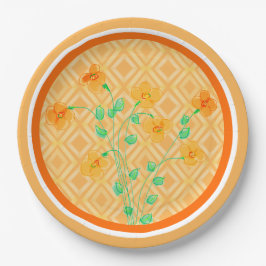 Pratos de Papel de Festa com Flores Laranja