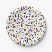 Pratos de papel de festa de desenho francês tema P