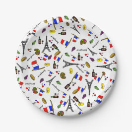 Pratos de papel de festa de desenho francês tema P