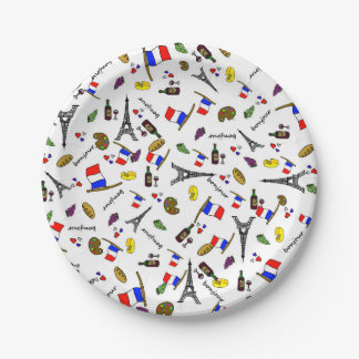 Pratos de papel de festa de desenho francês tema P