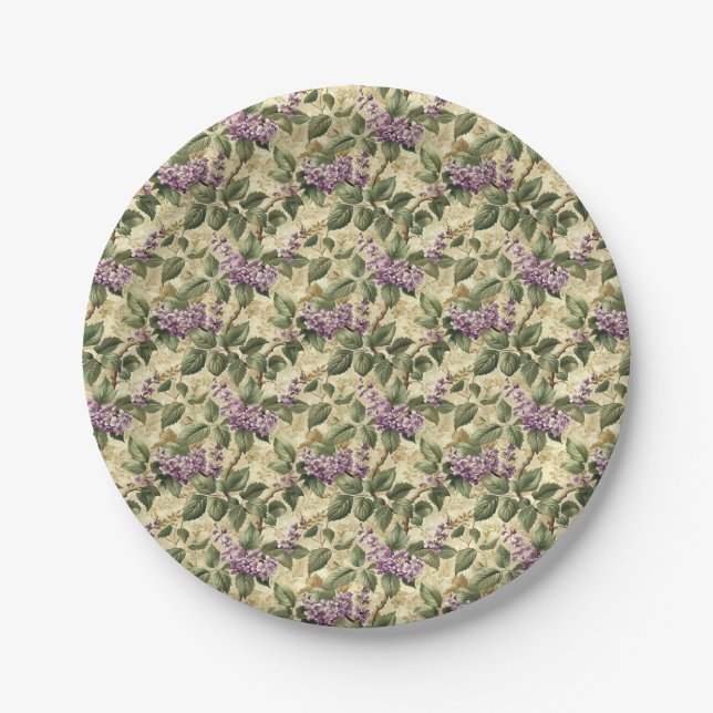 Pratos de Papel de Festas Florais Lilás Roxo Louça (Frente)