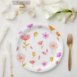 Pratos de papel de flor rosa fofa