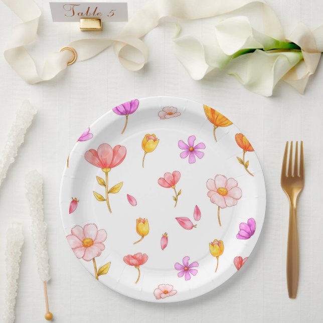 Pratos de papel de flor rosa fofa (Casamento)