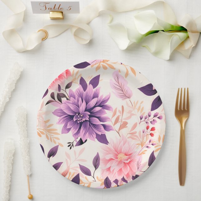 Pratos de papel de flor rosa fofa (Casamento)