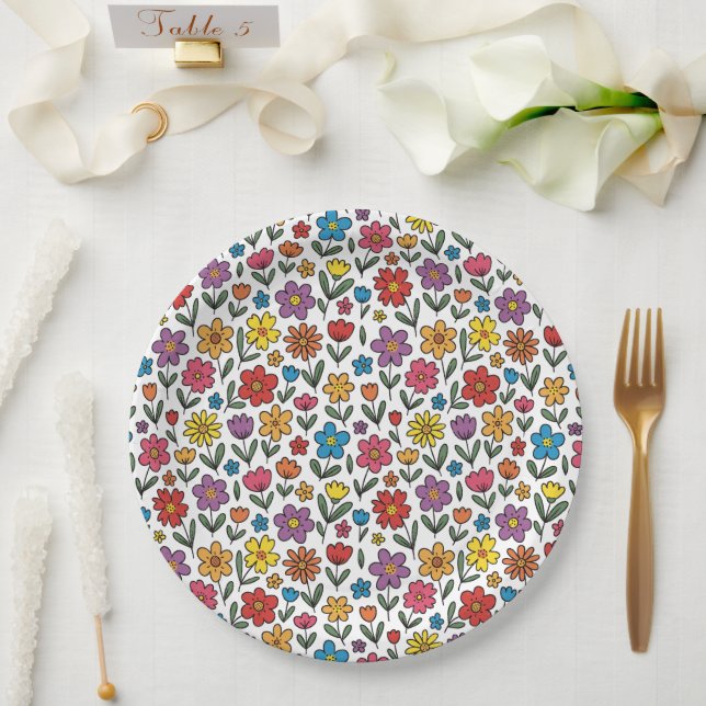 Pratos de Papel de Flores Coloridas da Primavera (Casamento)