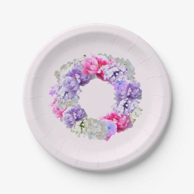 Pratos de Papel de Grinalda Floral de Cores Mistas (Frente)