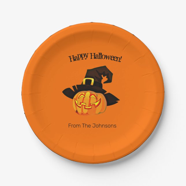 Pratos de Papel de Halloween da Bruxa da Abóbora (Frente)