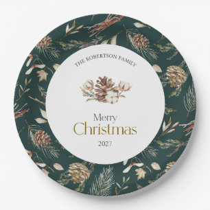 Pratos de Papel de Inverno Elegantes com Pinhas
