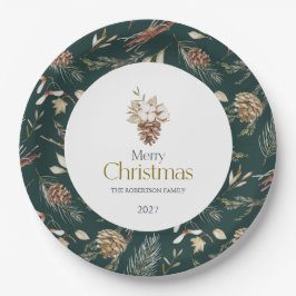 Pratos de Papel de Inverno Elegantes com Pinhas