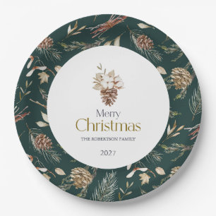 Pratos de Papel de Inverno Elegantes com Pinhas
