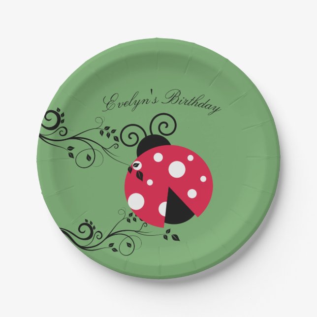 Pratos de papel de joaninha de aniversário  (Frente)