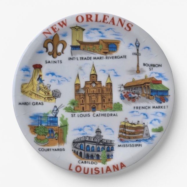 Pratos de papel de lembrança de Nova Orleans (Frente)