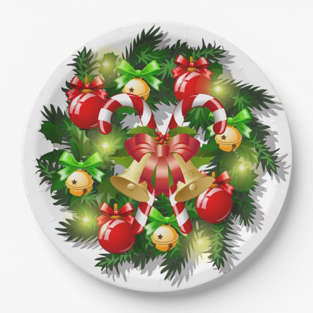 Pratos de Papel de Listras de Natal (Frente)