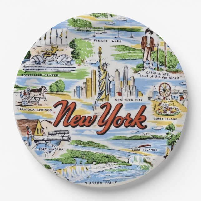 Pratos de Papel de Locais do Estado de Nova York (Frente)