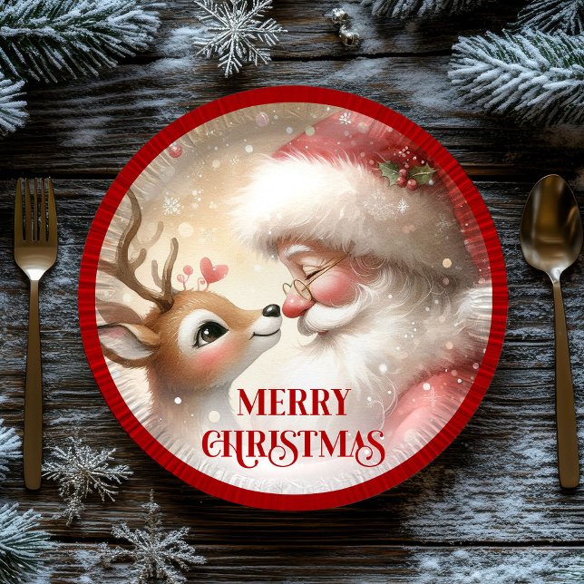 Pratos de papel de Natal de desenho animado divert (Fun Santa Rudolph Cartoon Holiday Paper Plates)