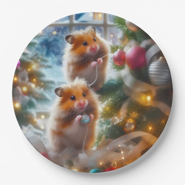 Pratos de Papel de Natal de Hamsters (Frente)