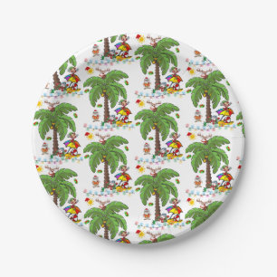 Pratos de Papel de Natal, Papai Noel Beach Bum 