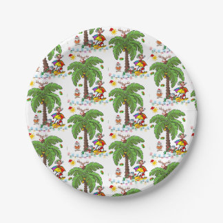 Pratos de Papel de Natal, Papai Noel Beach Bum 