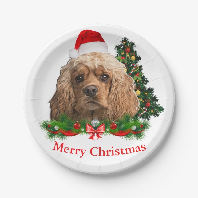 Pratos de papel de Natal para Cocker Spaniel (Frente)