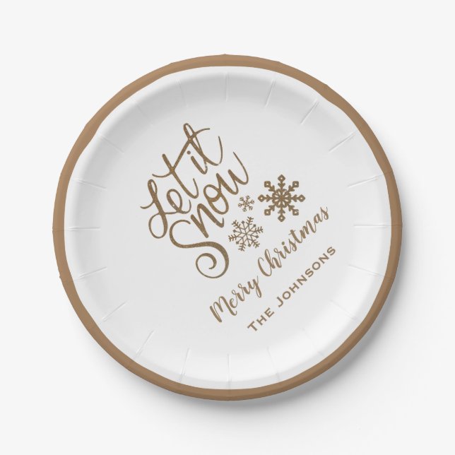Pratos de Papel de Natal Personalizados Deixe Neva (Frente)