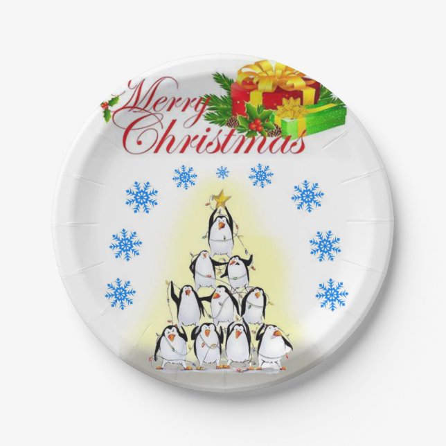 Pratos de Papel de Natal, Pinguim Feliz Natal (Frente)