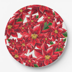 Pratos de Papel de Natal Poinsettia Vermelha