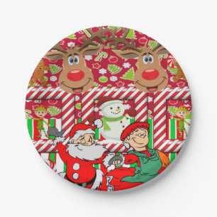 Pratos de Papel de Natal, Rena Alegre Papai Noel E